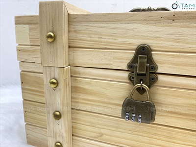 Rương gỗ viền nẹp đinh tán giả cổ 35cm (tặng ổ khoá) RUONG-GO-01